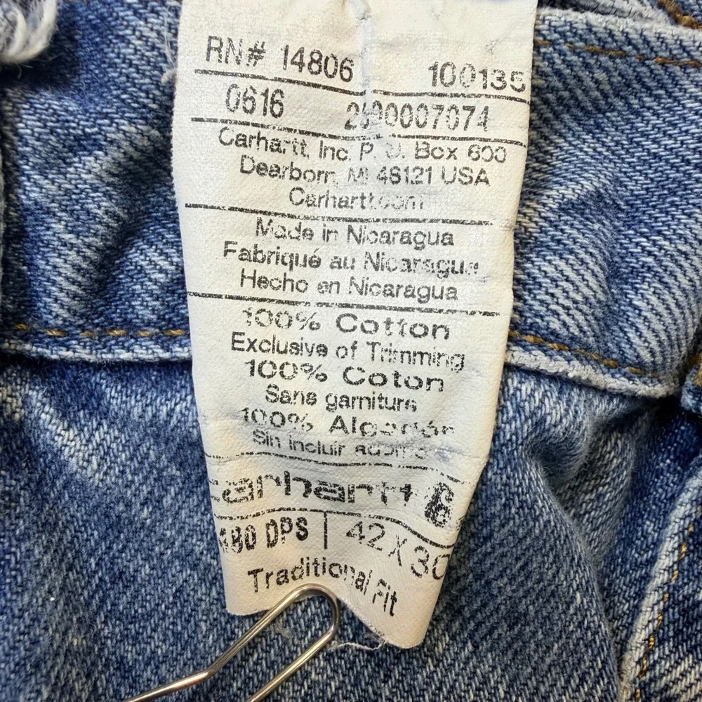 Carhartt Jeans Men 42x30 Blue Denim Traditional Fit‎ Cotton Workwear Logo B180